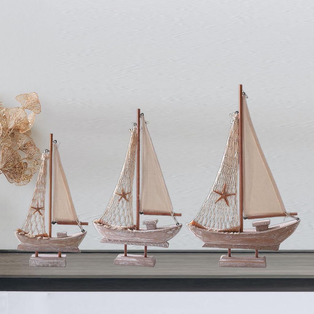 Wood Sail Boat Photo Props Nautical Theme Handmade Home Decor Mini Sailboat Model for Tables Vanity Office Desktop Countertop