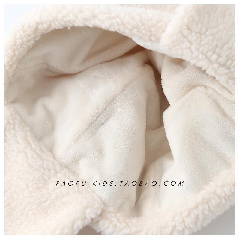 Children's Winter Hat with Fleece Lining, Windproof Corduroy Design, and Lambswool Ear Protection