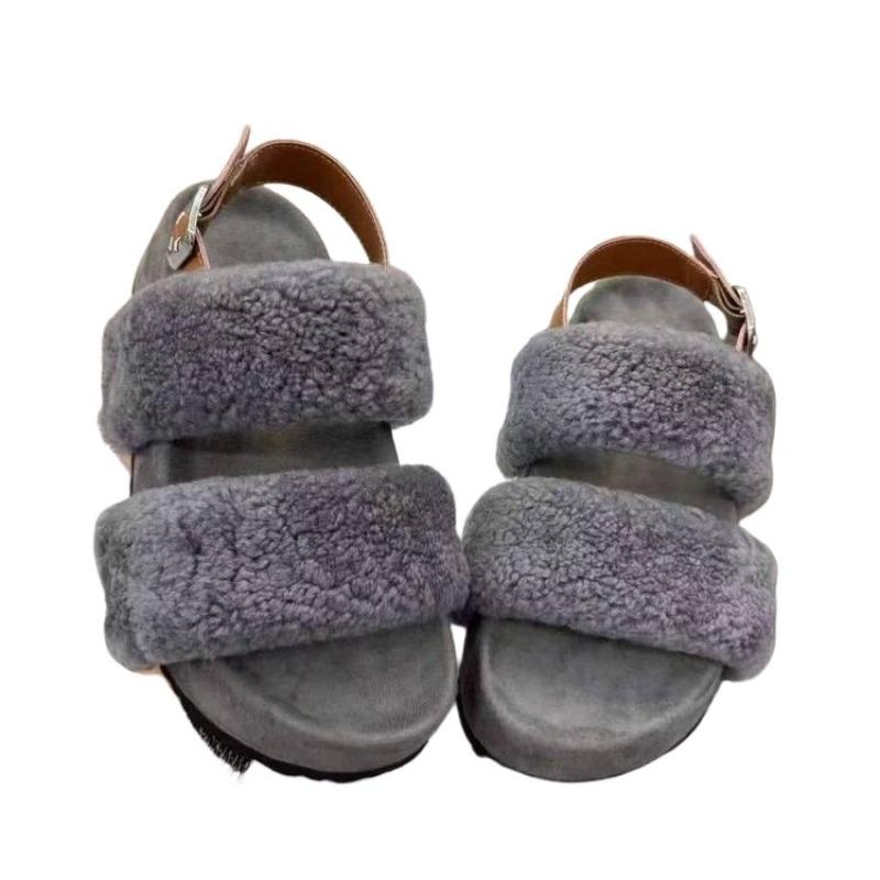 Wear thick-soled heightening fluffy shoes for women's autumn and winter new fashion and leisure open-toed plush one-word cotton slippers tide