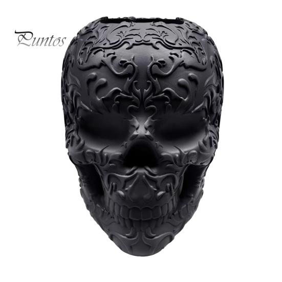 Halloween Room Decor Skull Makeup Brush Holder, Matte Black Gothic Skeleton Pen Organizer Spooky Home Decorations for Desk, Resin Storage Figurine