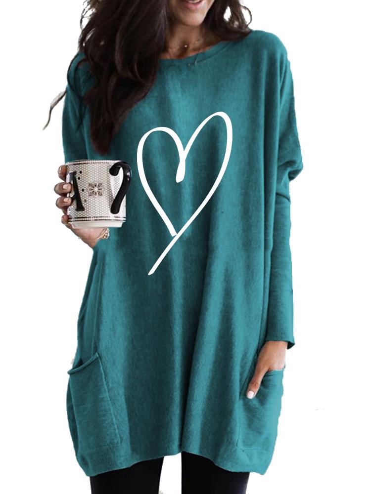 Women's Sweatshirt Women's Long Tunic with Pockets Loose Fit Fashion Printed Logn Sleeve Top