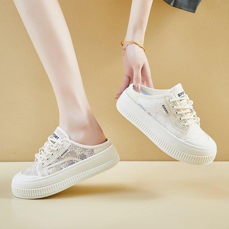 

Новые универсальные туфли из кружевной сетки для женского лета, тонкие сетчатые дышащие полушлепанцы, спортивная и повседневная обувь для женщин 40 бежевый