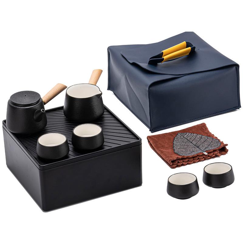 Black Ceramic Side Handle Teapot Travel Car Luxury Portable Cup Outdoor Storage Box Kung Fu Tea Set