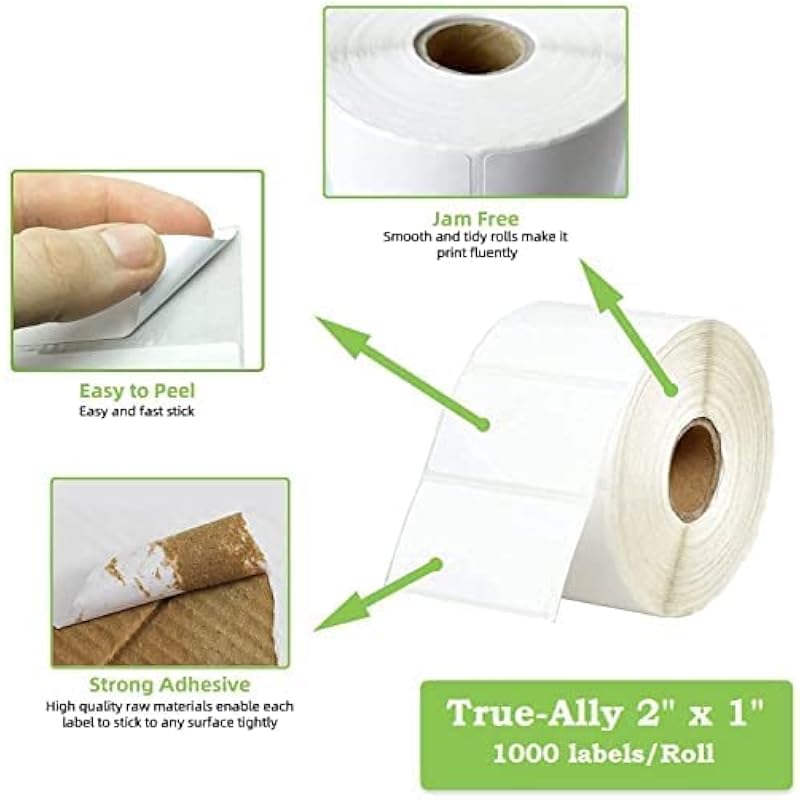 True-Ally 50X25 Direct Thermal Barcode Label Sticker - 2 X 1 Inches - 50Mm X 25Mm - 1000 Labels Per Roll - White Self Ad
