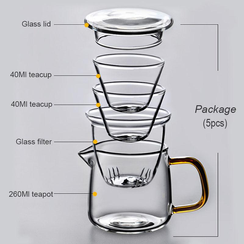 BORREY Set da tè da viaggio Teiera in vetro portatile Set con infusore per tè sfuso Teiera in vetro resistente al calore con borsa da viaggio Set da tè Kung Fu