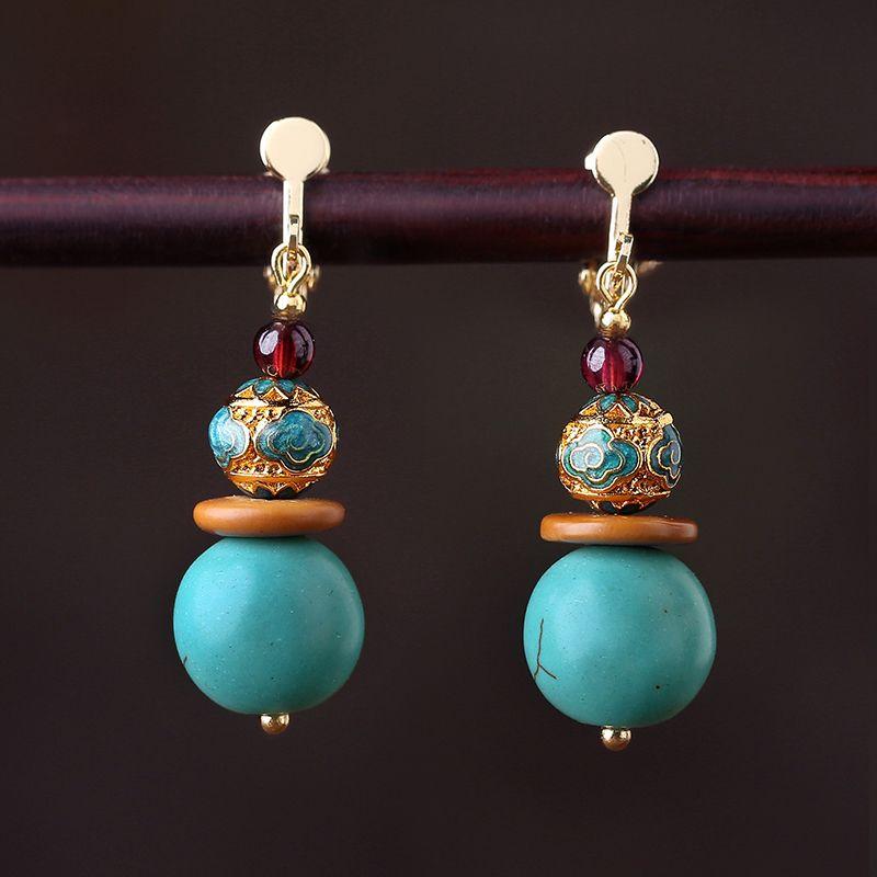 

Blue Chinese Ancient Style Female Tibetan New Arrival Earrings Ear clip is suitable for wearing without ear hole