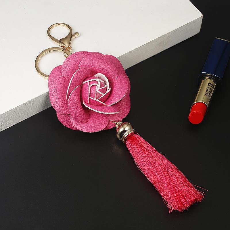 Porte-clés Camélia Mode pour femme Bijoux de luxe Décoration de sac Accessoires de fête Breloque de sac noir