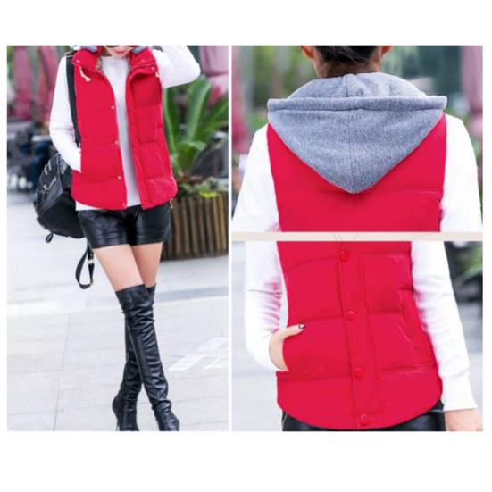 Women Casual Autumn Winter Sleeveless Warm Thicken Hooded Cotton Waistcoat Vest