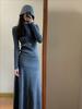 Elegant French Knit Waist-Cinched Women's Long Skirt