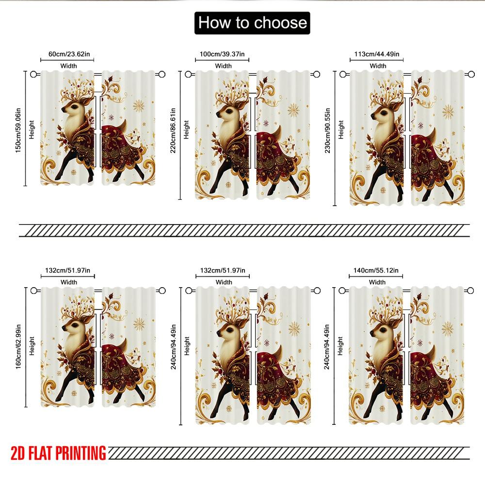 2pcs 2D flat printing Popular Christmas curtains Christmas Reindeer Holly Gold Digital Printed Polyester Drapes Birthday Party