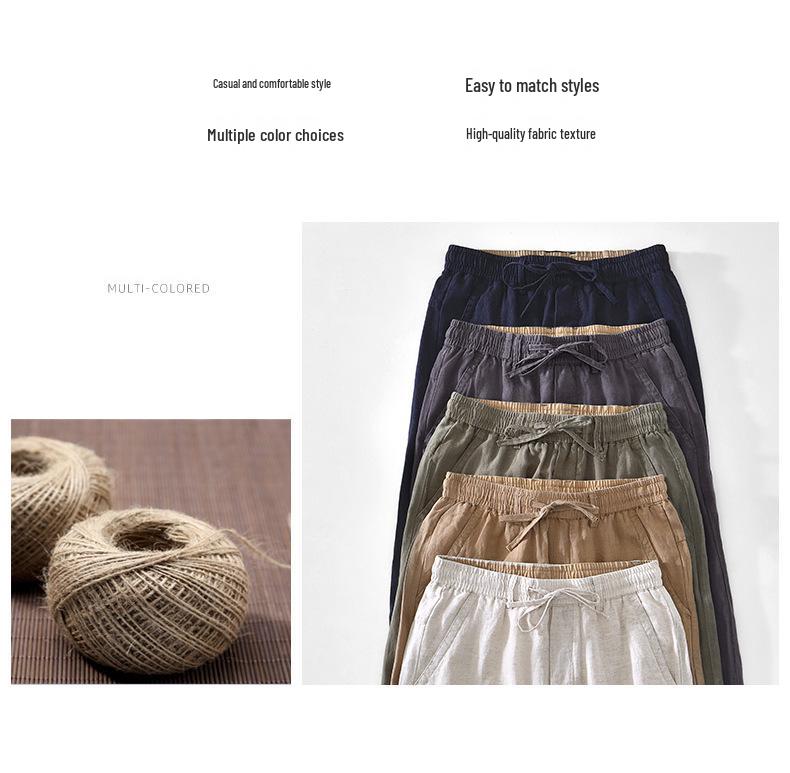 L8245 Elastischer Bund Leinen Tencel Mischung Gerades Bein Lockere Hose - Atmungsaktive Lange Hose