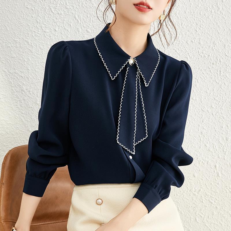 Shirt Women's Long Sleeved Temperament Versatile Chiffon Shirt Base Top