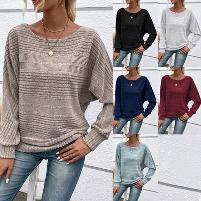 Camiseta Base Feminina 3XL Outono e Inverno Nova Confortável e Casual Cor Sólida Manga Longa Gola Redonda Pulôver Top T-shirt para Mulheres