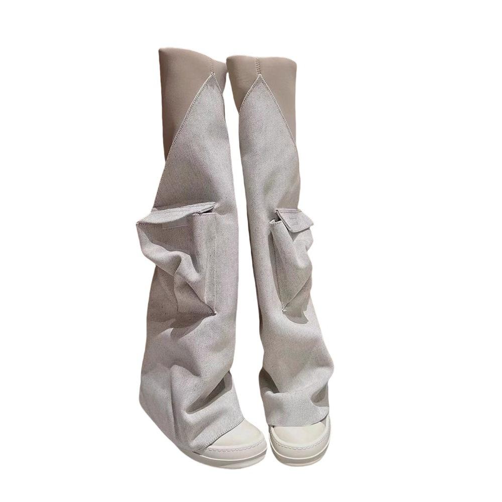 Ro Pants Boots Women's Platform Boots Small Tall Boots Removable Two Through Knee Boots Pocket Canvas Shoes