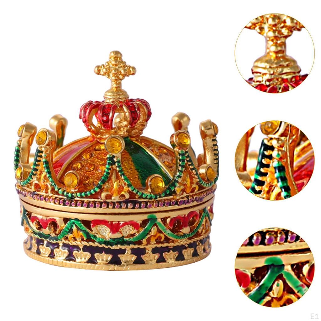 Crown Jewelry Box Figurine Unique Crafts Collectible Desktop Storage Trinket for
