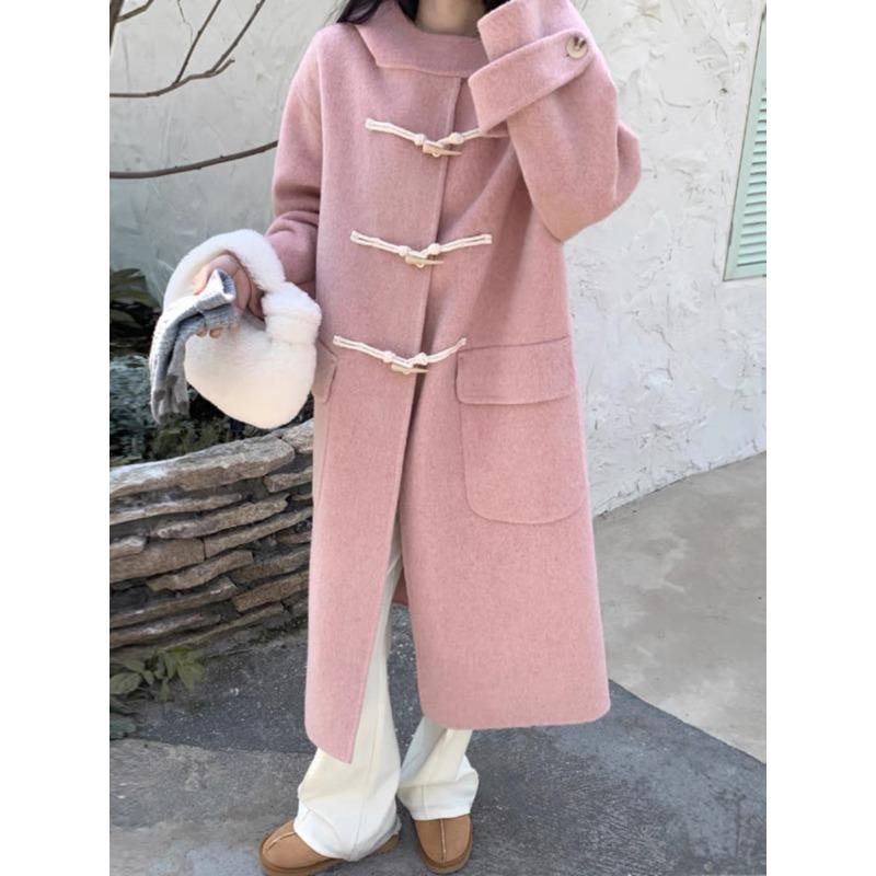 Long-haired Alpaca Double-sided Cashmere Coat for Women with Horn Buckle New Model Age-reducing Loose Woolen Coat