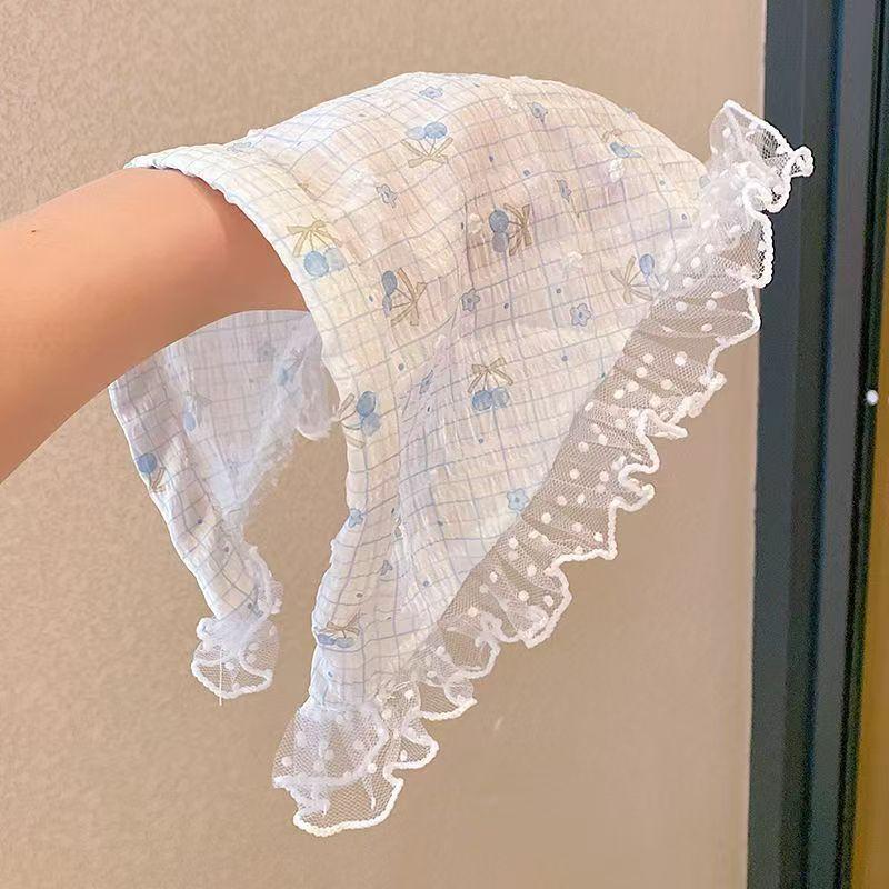Idyllic lace headband new blast furnace top triangle scarf headband French retro plaid sweet and cute headscarf