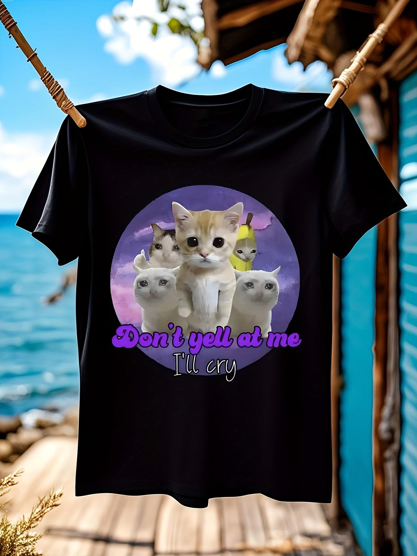 El Gato Meme Tshirt - Sad Crying Cat with Thumbs Up Banan... L