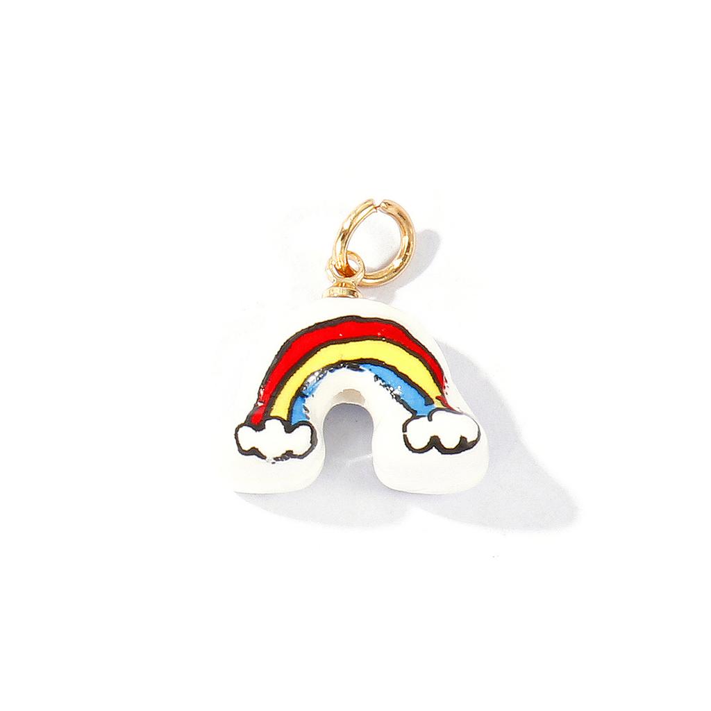 2 Pcs Ceramic Charms Multicolor Flower Rainbow Hand Drawing Double Sided Brass 18K Gold Plated Pendants For DIY Necklace Making