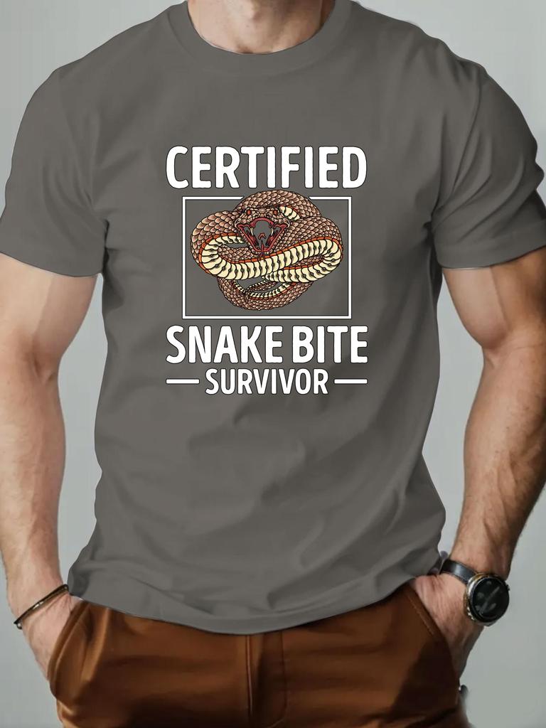 Men's T-Shirt 100% Cotton Cartoon Animal Snake Print Summer Oversized Round Neck Breathable Casual Short Sleeve Fashion T Shirt