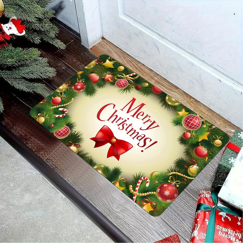 Merry Christmas Welcome Doormat, Non-Slip Washable Fade-Resistant Tapestry Rug for Multi-Room Indoor Outdoor Holiday Decor