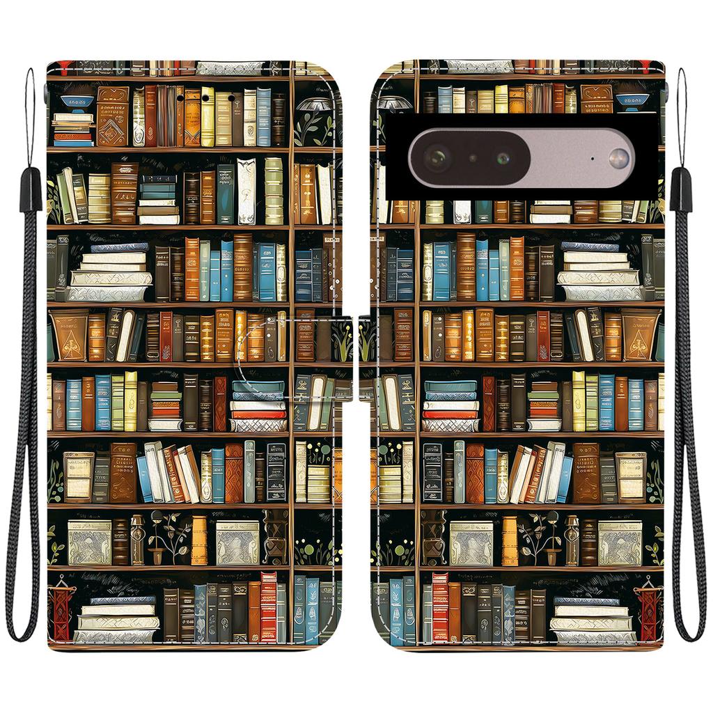Handmade PU Leather Flip Case for Google Pixel 7 Pro Anti-Slip Shockproof Cover with Wrist Strap & Heart/Rose Cat Designs