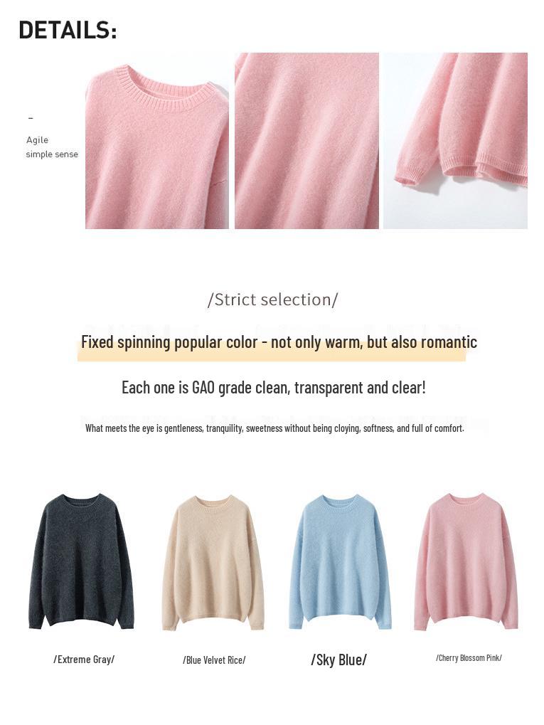 Women's 100% Cashmere Round Neck Loose Sweater for Autumn & Winter