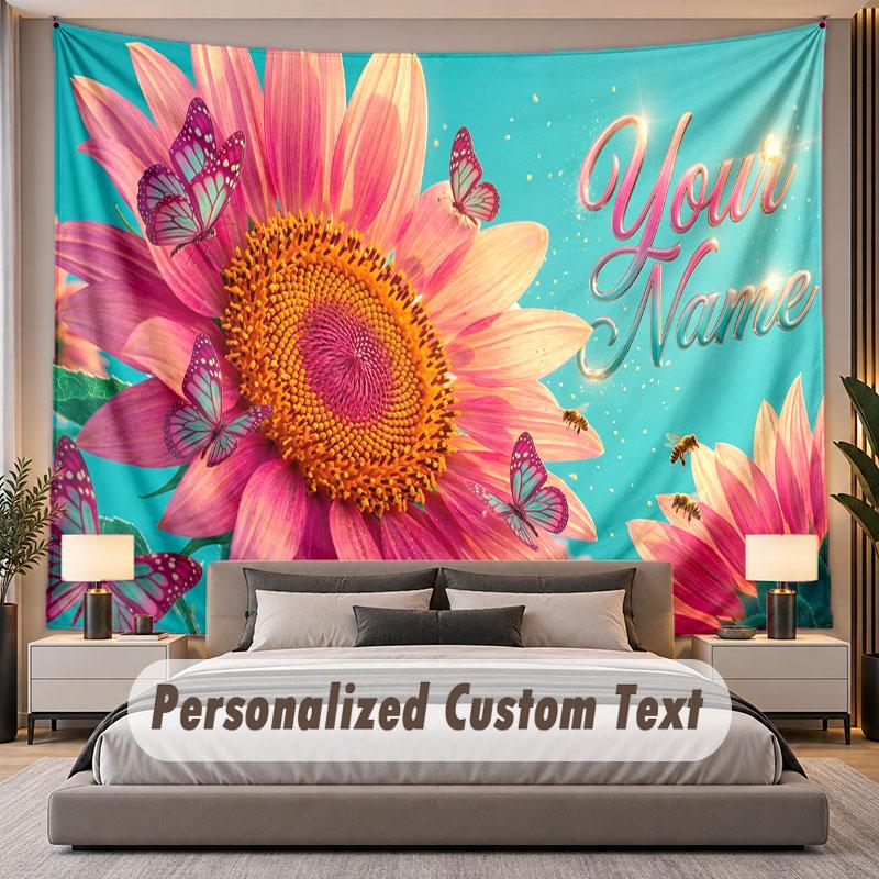 Floral Garden (95) Theme Personalized Tapestry Custom Name Text Wall Hanging Tapestry Home Background Decoration