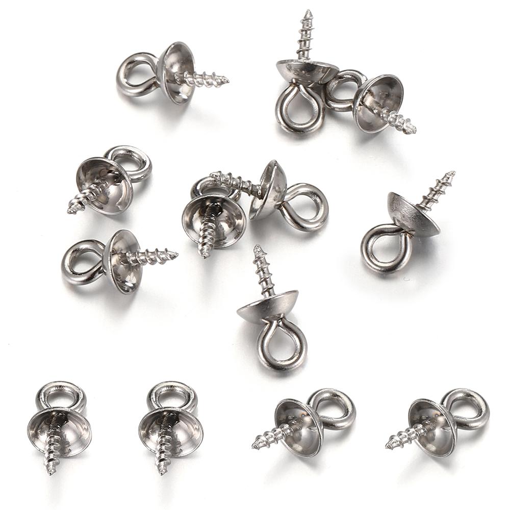 50pcs Gold Color Stainless Steel Screw Eye Pins Bail Top Drilled Beads End Caps Pendant Charms Connectors for DIY Jewelry Making
