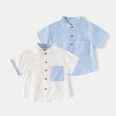 Jungen Stehkragen Kurzarmhemd 2026 Koreanische Version Sommer Kinderhemd Baby gestreiftes Kragen Oberteil Kinderbekleidung