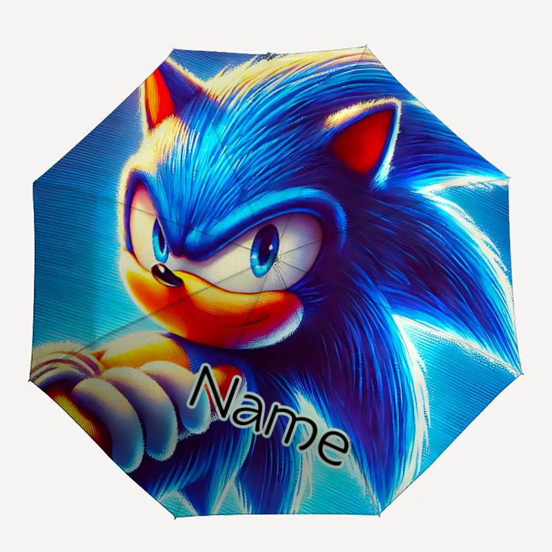 

1PC Sonic the Hedgehog - Custom Name Automatic Folding Umbrella - Compact 8-Rib Design, Durable Plastic & Iron, Daily Use S0106025