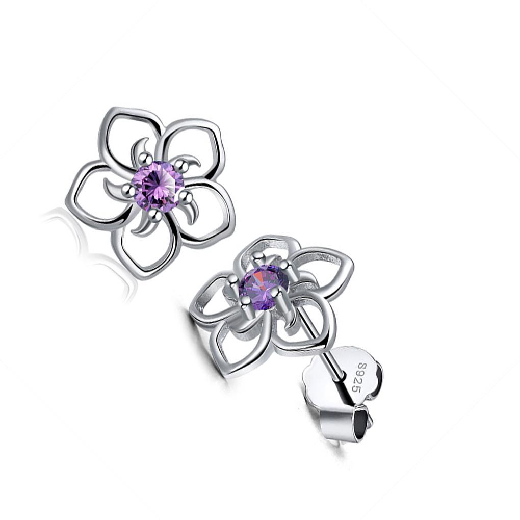 

1 Pair Copper Silver Flower Shape Ear Stud Replacement Unfading Exquisite Girls Ladies Earring Jewelry Birthday Gift фиолетовый