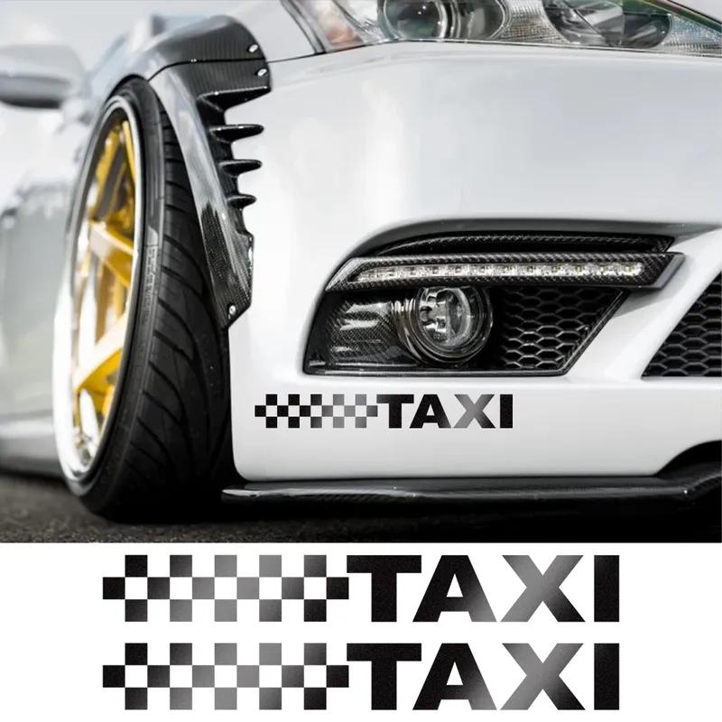 2PCS Universal Reflective TAXI Text Grid Sticker Car Styling Door Side Stripes Stickers Auto Exterior Decals Decor Accessories