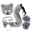 Fox Tail Set Cat Ear Headpiece Tail Fluffy Cat Claw Glove Headband Necklace Set Lolita Anime Halloween Cosplay Costume Accessory