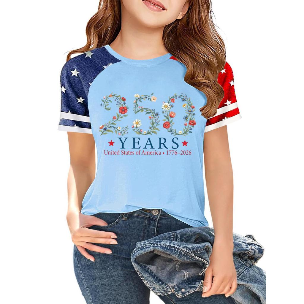 Kids Independence Day Print Crew Neck Short Sleeve Casual T Shirt Lightweight Comfortable Summer Tee Top for Boys Girls