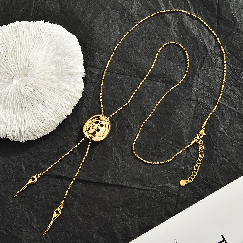 Trendy Geometric Button Light Luxury Romantic Accessories Pendant Necklace 60CM(Necklace Long)