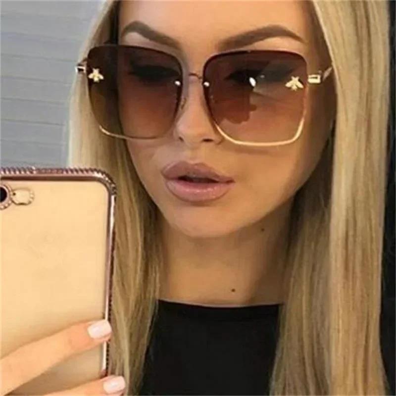 Dote Women's New Fashion Oversized Rimless Square Bee Sunglasses Uv400 Protection For Men Gradient Lens