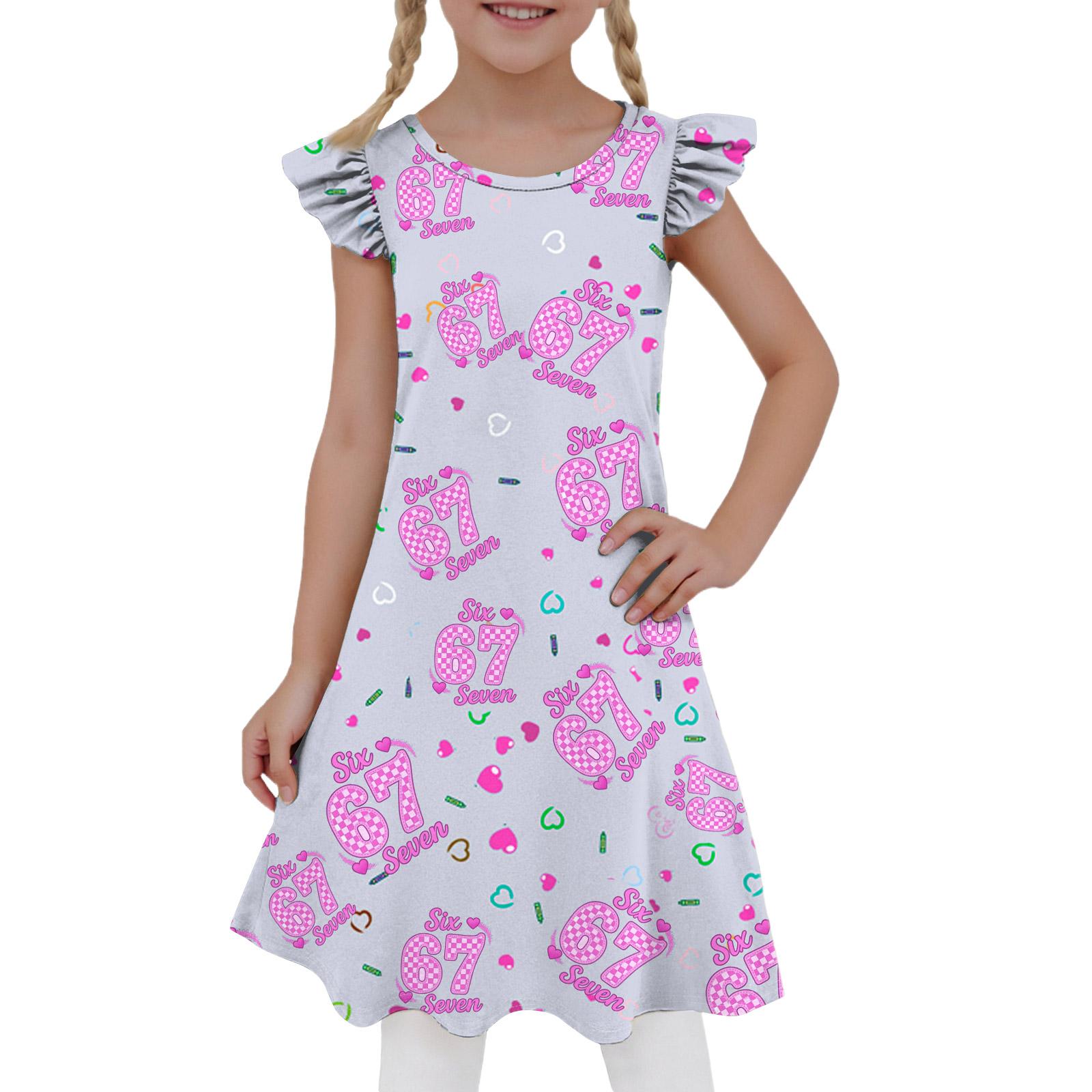

Girls Daily Casual Skirt Flying Sleeve Dress Gift For Girls 130 фіолетовий