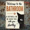 Retro Metal Wall Sign Cat Bathroom Decor Vintage Tin Poster