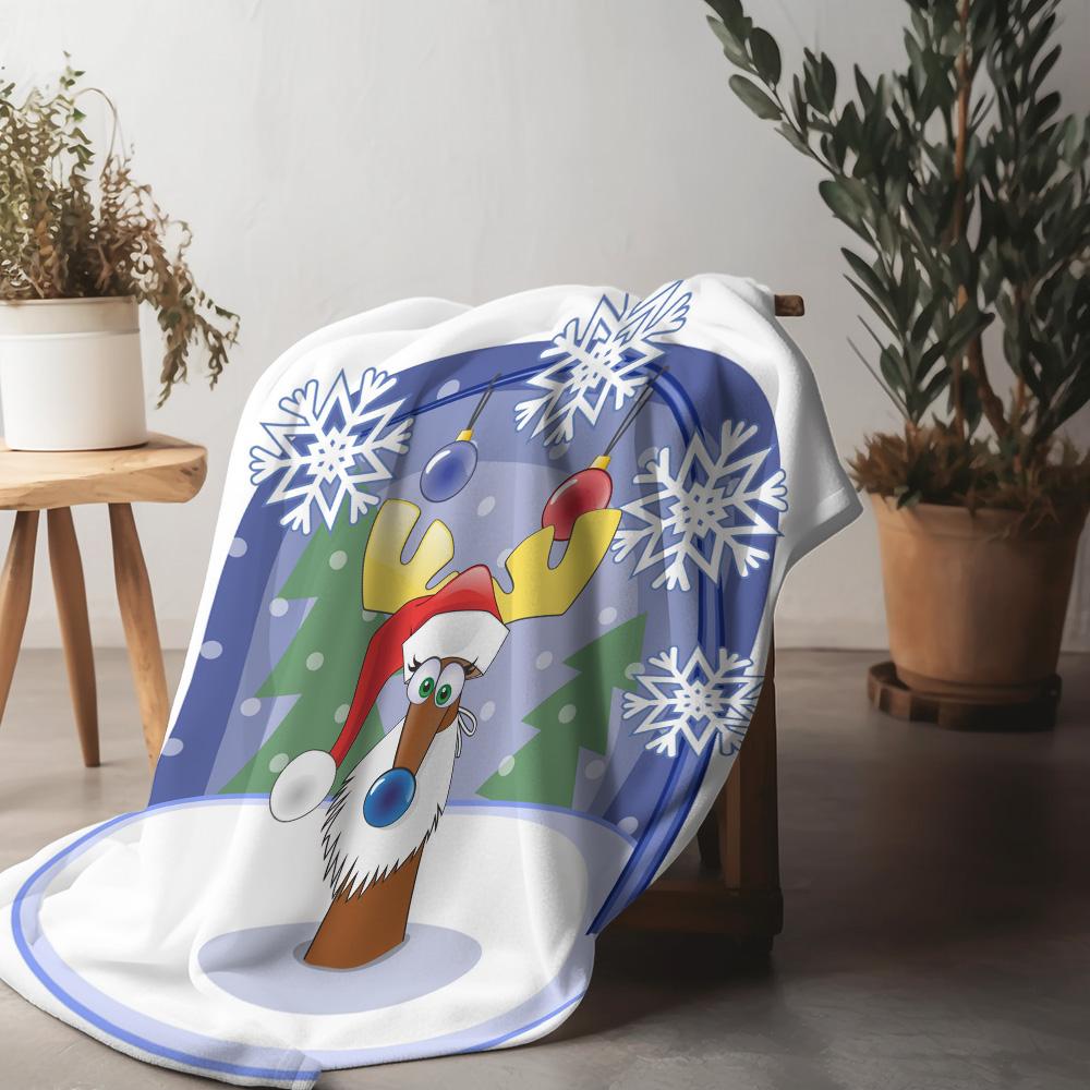 

Festive Reindeer Throw Blanket Cozy Christmas Decor Holiday Gift Home Decor Farmhouse Style Warm Throw Soft Fleece Plush Blanket 75x90cm