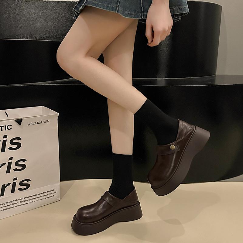 Round head heightening British style retro platform small leather shoes women's 2025 new spring and autumn skirt French loafer single shoes