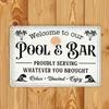 "Proudly Serving Whatever You Brought" Metal Sign for Bar & Outdoor Gathering Decor