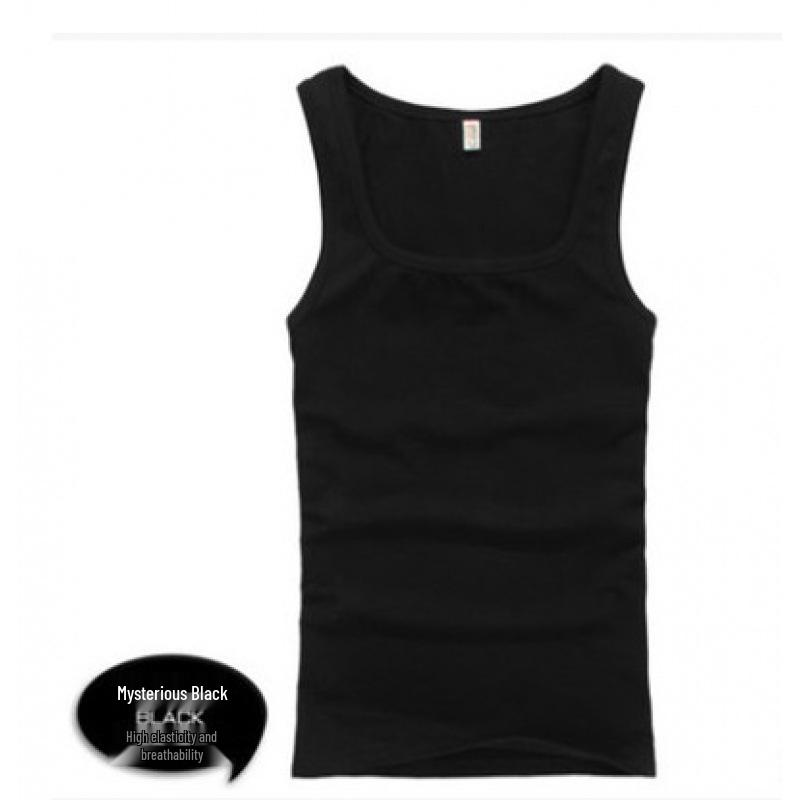 

Мужская приталенная хлопковая майка с квадратным вырезом для летнего фитнеса M чёрный