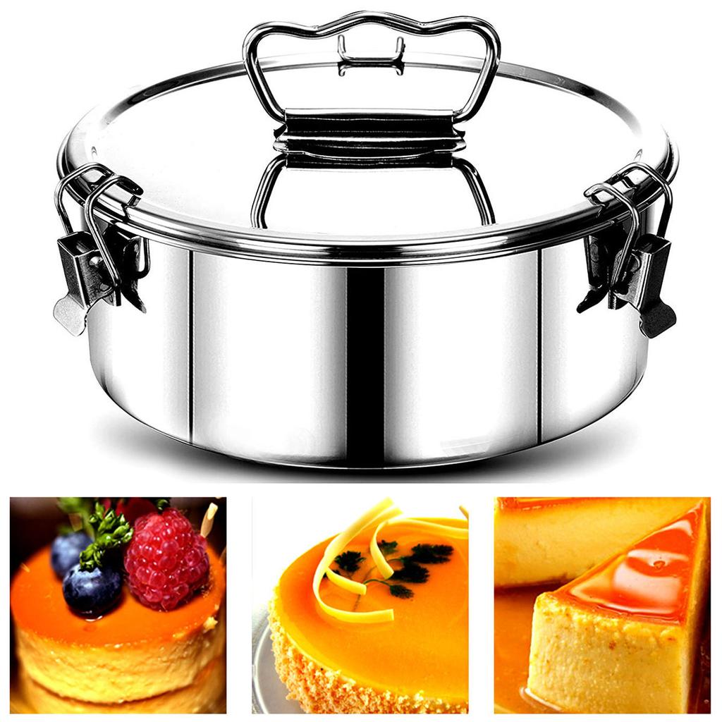 Forma na flan z nerezové oceli 304 s víkem, objem 1,5 kvartu, forma na muffiny na pudink a dezerty, kulatá pečicí forma