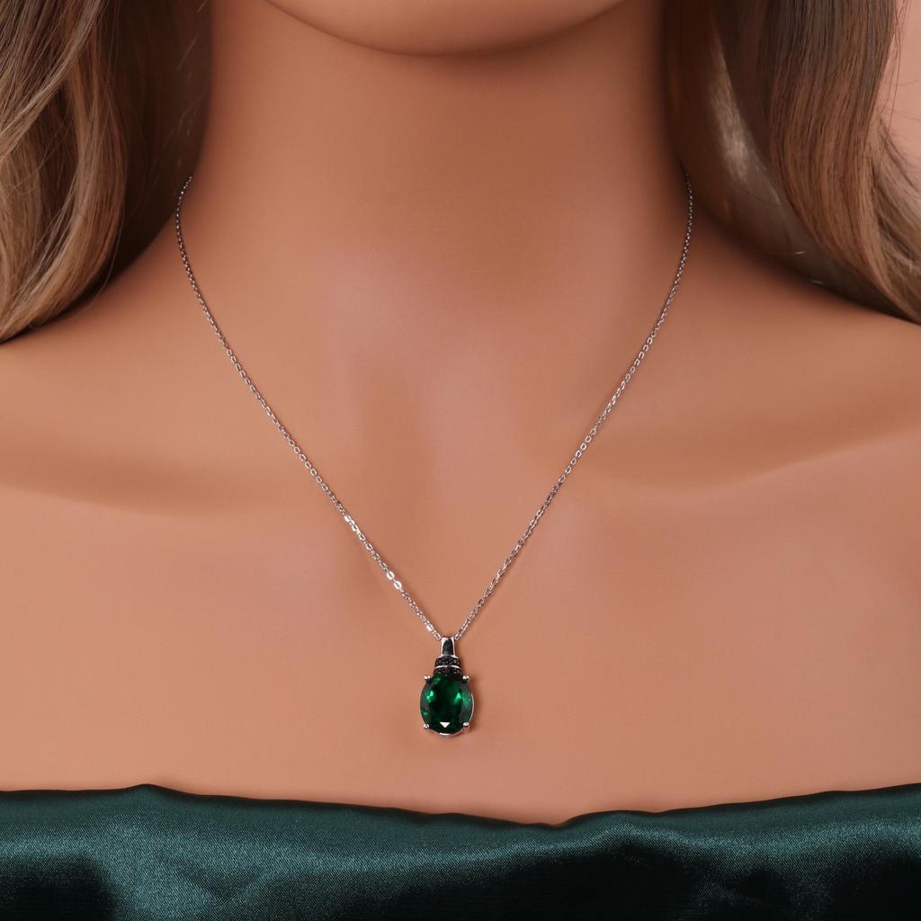 Vintage Pendant Created Oval 10*12mm Emerald Nano 925 Sterling Silver Necklace Fine Jewelry for Women's Proposal Gorgeous Gifts