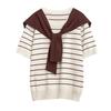 Plus Size Women Summer Knit Lace Up Shawl Half Sleeve Pullover Blouse
