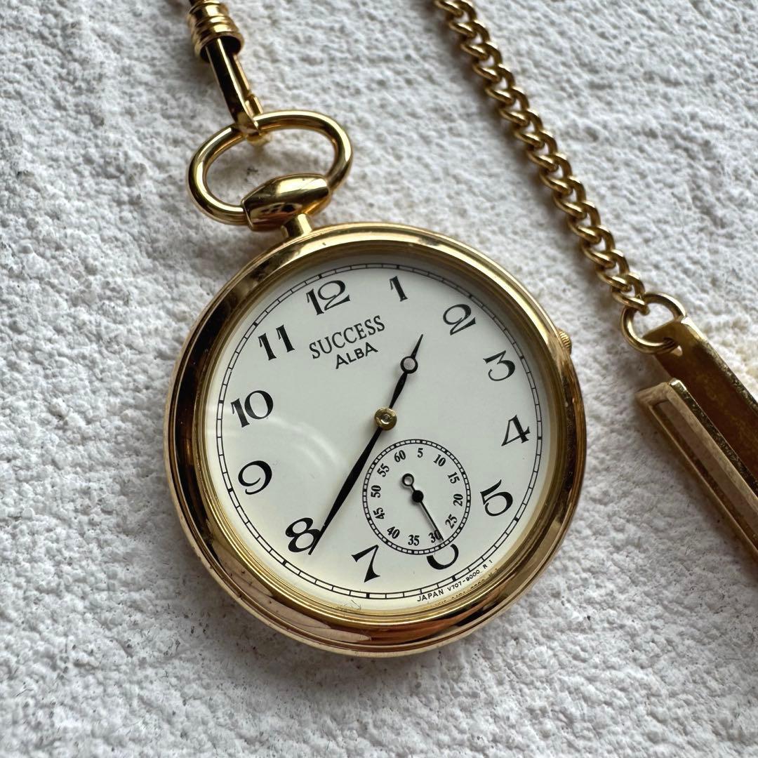 [New battery] SEIKO ALBA Success pocket watch with chain
