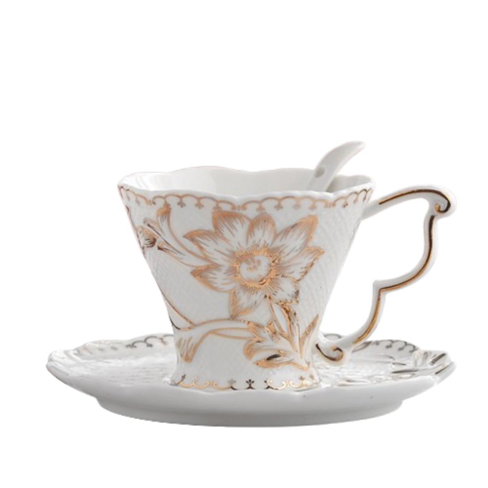 Exquisite Tea Cup Set Luxury Latte Flower Tea Water Cup Ceramic Coffee Cup Spoon Plate Set  Hotel