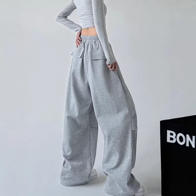 Women's High-Waist American-Style Grey Sweatpants, Cargo Wide Leg, Spring/Autumn 2025 Collection