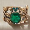 1 Stück Goldfarbener Ring mit Blattdesign für Damen mit quadratischem grünen Zirkonia Ästhetischer Damen-Hochzeits-Party-TrendschmuckGutes Produkt